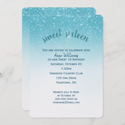 Invitation confetti parties scintillant douce 16 anniversaire (Devant / Derrière)