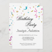 Invitation Confetti Parties scintillant rose et aq (Devant / Derrière)