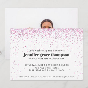 Invitation Confetti Pink and white Photo Graduation Party