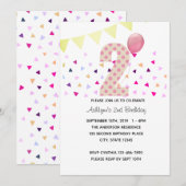 Invitation Confetti Pink Polka Dot Gold 2e anniversaire fille (Devant / Derrière)