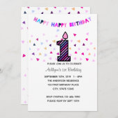 Invitation Confetti Pink Purple 1ère fille d'anniversaire (Devant / Derrière)