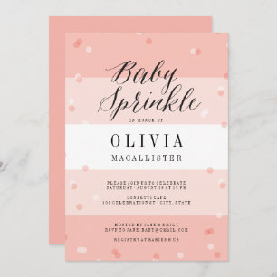 Invitation Confetti Pink Stripes Fille Bébé Sprinkl Invitatio