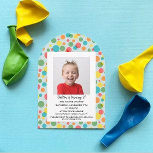 Invitation Confetti Pois Boys Photo fête d'anniversaire
