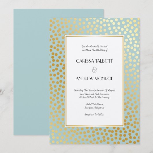 Invitation Confetti Pois Mint et or (Devant / Derrière)