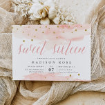 Invitation Confetti Pop | Sweet sixteen fête d'anniversaire<br><div class="desc">Les invitations chic en sweet sixteen rose et gris foncé comprennent des lavages d'aquarelle rose vif en haut et en bas avec parties scintillant en faux or et "sweet sixteen" en calligraphie d'aquarelle rose. Personnalisez avec vos détails doux de fête de 16 ans sous le gris élégant.</div>