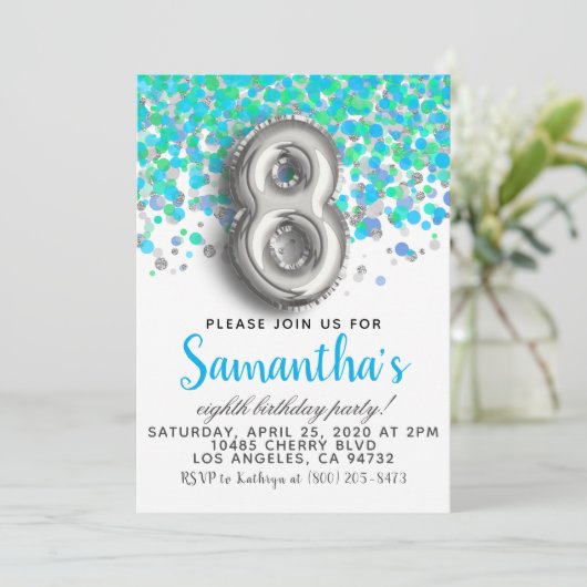 Invitation Confetti pour le 8e anniversaire (Debout devant)