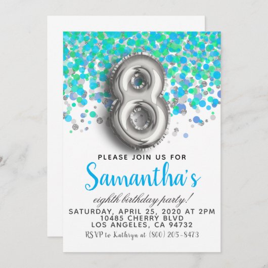 Invitation Confetti pour le 8e anniversaire (Devant / Derrière)