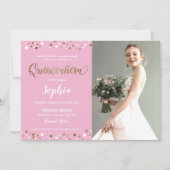 Invitation Confetti Quinceanera rose et or 15e anniversaire (Devant)