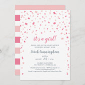 Invitation Confetti rose C'est un Baby shower féminin (Devant / Derrière)