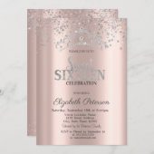 Invitation Confetti Rose d'argent moderne Gold Sweet 16 (Devant / Derrière)