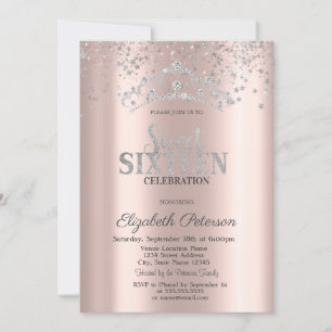 Invitation Confetti Rose d'argent moderne Gold Sweet 16
