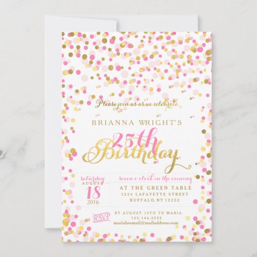 Invitation Confetti rose et Gold Foil (Devant)