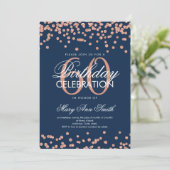 Invitation Confetti Rose Gold Navy Blue 60th Birthday Party (Debout devant)