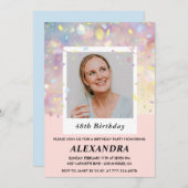 Invitation Confetti rose moderne Photo 48e anniversaire (Devant / Derrière)