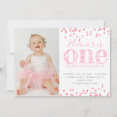 Invitation Confetti rose photo de la première fête d'annivers (Devant)