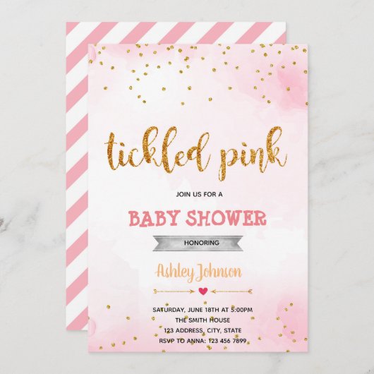 Invitation confetti rose qui chatouille (Devant / Derrière)