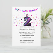 Invitation Confetti rose violet 2e fille anniversaire (Debout devant)