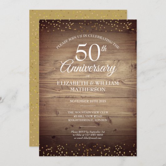 Invitation Confetti Rustique 50e Anniversaire de poussière d' (Devant / Derrière)