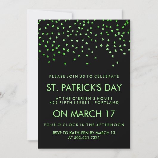 Invitation Confetti, Shamrock vert, le jour de la Saint Patri (Devant)
