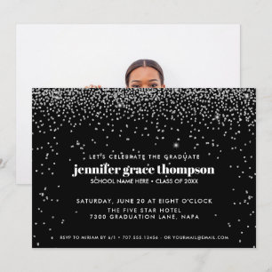 Invitation Confetti Silver and Black Photo Graduation Party