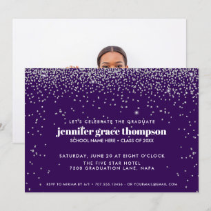 Invitation Confetti Silver and Purple Photo Graduation Party