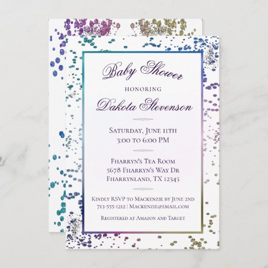 Invitation Confetti Sparkle | Douche à poussière diamant colo (Devant / Derrière)