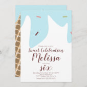 Invitation Confetti Sprinkles Driving Ice Cream Cone Bleu (Devant / Derrière)