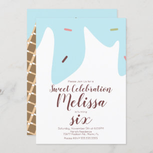 Invitation Confetti Sprinkles Driving Ice Cream Cone Bleu