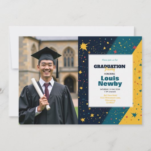 Invitation 🎓Confetti Starburst Graduation Party (Devant)