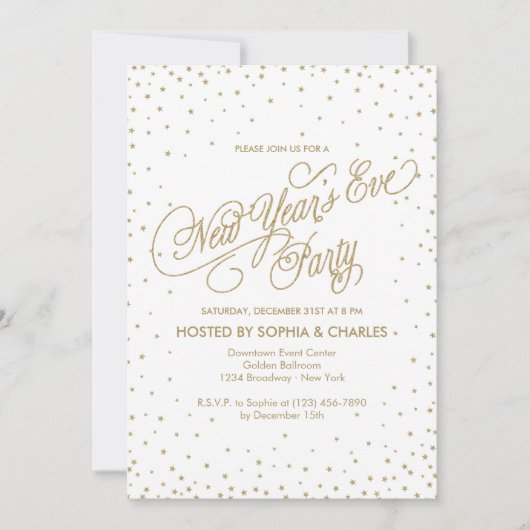 Invitation Confetti Stars Gold Parties scintillant Nouvel An' (Devant)