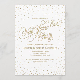 Invitation Confetti Stars Gold Parties scintillant Nouvel An'