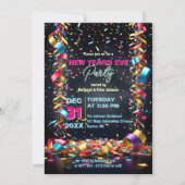 Invitation Confetti Streamers Rubans Soirée du Nouvel An (Devant)