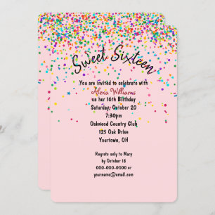 Invitation confetti Sweet 16 Anniversaire