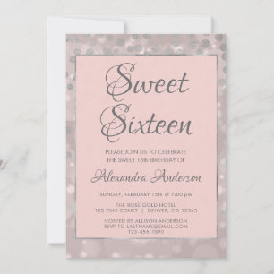 Invitation Confetti Sweet Blush Pink & Silver 16 Anniversaire