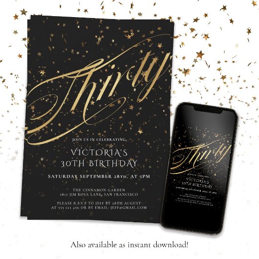 Invitation Confetti Trente Black Gold Faux Foil 30e anniversa
