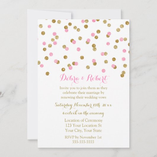 Invitation Confetti Vow Renouvellement en or rose clair Invit (Dos)