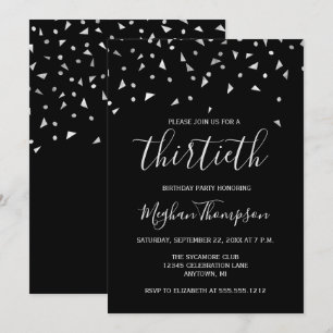 Invitation Confettis Argent sur Fête d'Anniversaire 30 ans No