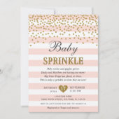 Invitation Confettis Bébé Fille Rose Pâle Rayure Or (Devant)