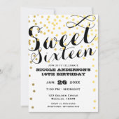 Invitation Confettis Blancs et Dorés Feuille SWEET 16 SEIZE (Devant)