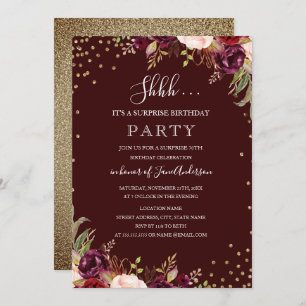 Invitation Confettis Bourgogne d'or d'anniversaire de