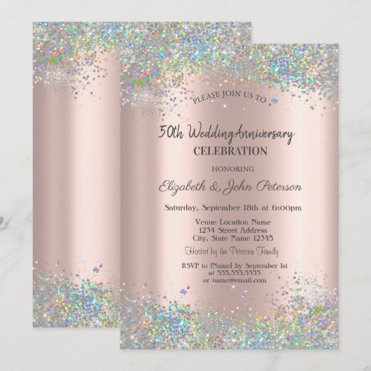 Invitation Confettis colorés pour anniversaire de mariage (Devant / Derrière)
