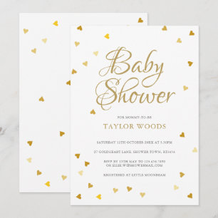 Invitation Confettis de coeurs d'amour dorés Baby Shower / Sp