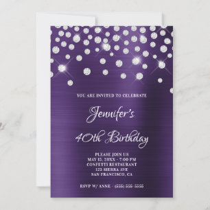 Invitation Confettis de diamant en satin de violet foncé en o