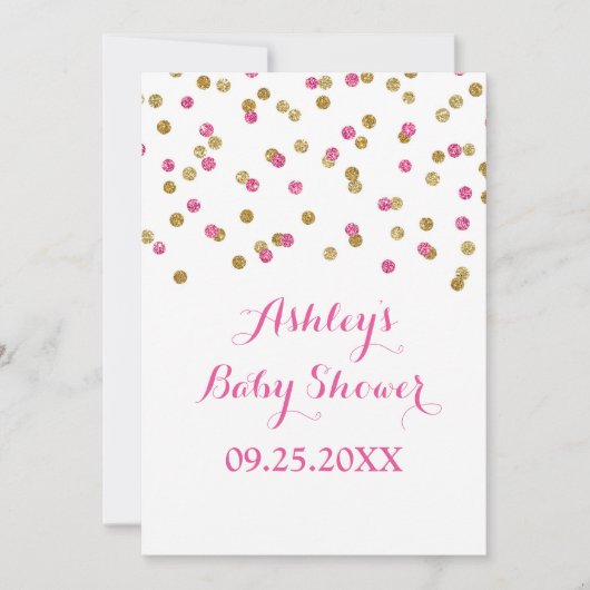 Invitation Confettis de fuchsia de rose d'or d'invitation de (Devant)