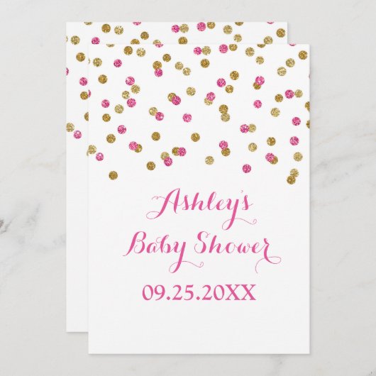 Invitation Confettis de fuchsia de rose d'or d'invitation de (Devant / Derrière)