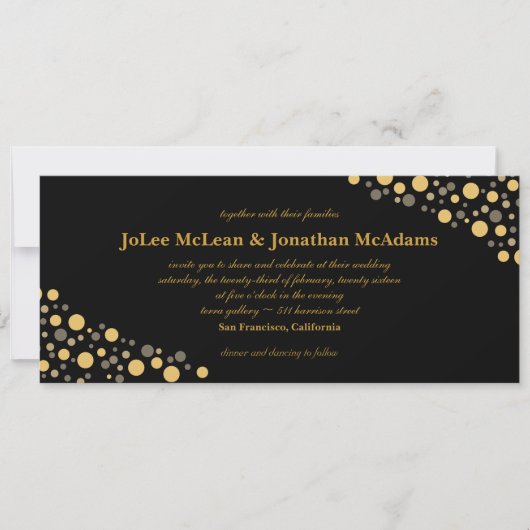 Invitation Confettis de mariage Noir & Or (Devant)