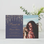 Invitation confettis de parties scintillant d'or sur sweet si (Debout devant)