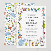 Invitation Confettis de personnages de Dr Seuss | Anniversair (Devant / Derrière)