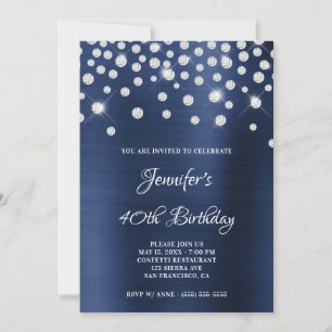 Invitation Confettis Diamants Satin de Soie Ombre Bleu Nuit