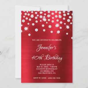 Invitation Confettis Diamants Satin de Soie Rouge Ombre